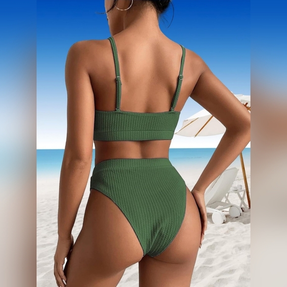 Olive Green Ribbed Bikini Set - Picture 7 of 11